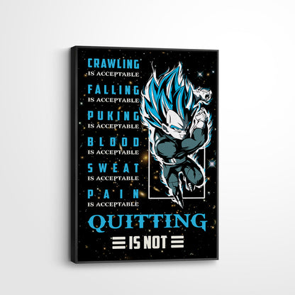 Vegeta Super Saiyan Blue Canvas Wall Art - Dragon Ball Anime Motivational Quote “Quitting Is Not” Print - Ready to Hang Gym Workout Decor - DR056