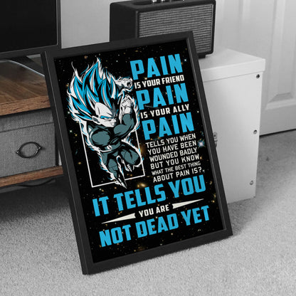 Vegeta Super Saiyan Blue Canvas Wall Art - Dragon Ball Super Motivational "Pain" Print - Ready to Hang Home Office Decor - DR057