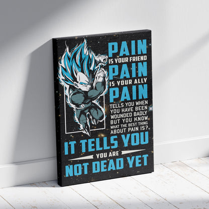 Vegeta Super Saiyan Blue Canvas Wall Art - Dragon Ball Super Motivational "Pain" Print - Ready to Hang Home Office Decor - DR057