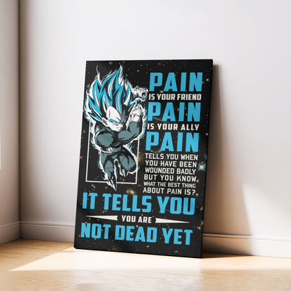 Vegeta Super Saiyan Blue Canvas Wall Art - Dragon Ball Super Motivational "Pain" Print - Ready to Hang Home Office Decor - DR057