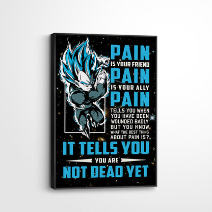 Vegeta Super Saiyan Blue Canvas Wall Art - Dragon Ball Super Motivational "Pain" Print - Ready to Hang Home Office Decor - DR057