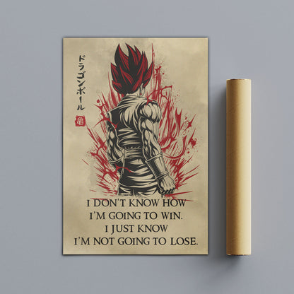 Vegito Super Saiyan God Dragon Ball Canvas Wall Art - DBZ Motivational Quote "I'm Not Going To Lose" - Ready to Hang Home Office Decor - DR058