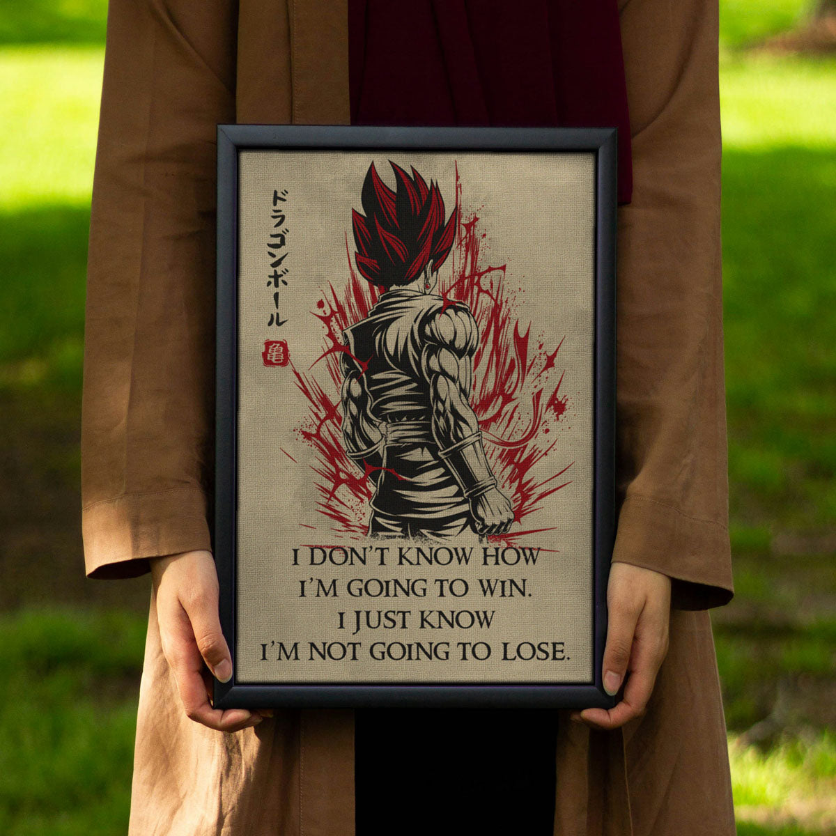 Vegito Super Saiyan God Dragon Ball Canvas Wall Art - DBZ Motivational Quote "I'm Not Going To Lose" - Ready to Hang Home Office Decor - DR058