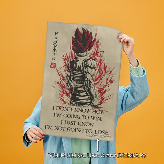 Vegito Super Saiyan God Dragon Ball Canvas Wall Art - DBZ Motivational Quote "I'm Not Going To Lose" - Ready to Hang Home Office Decor - DR058