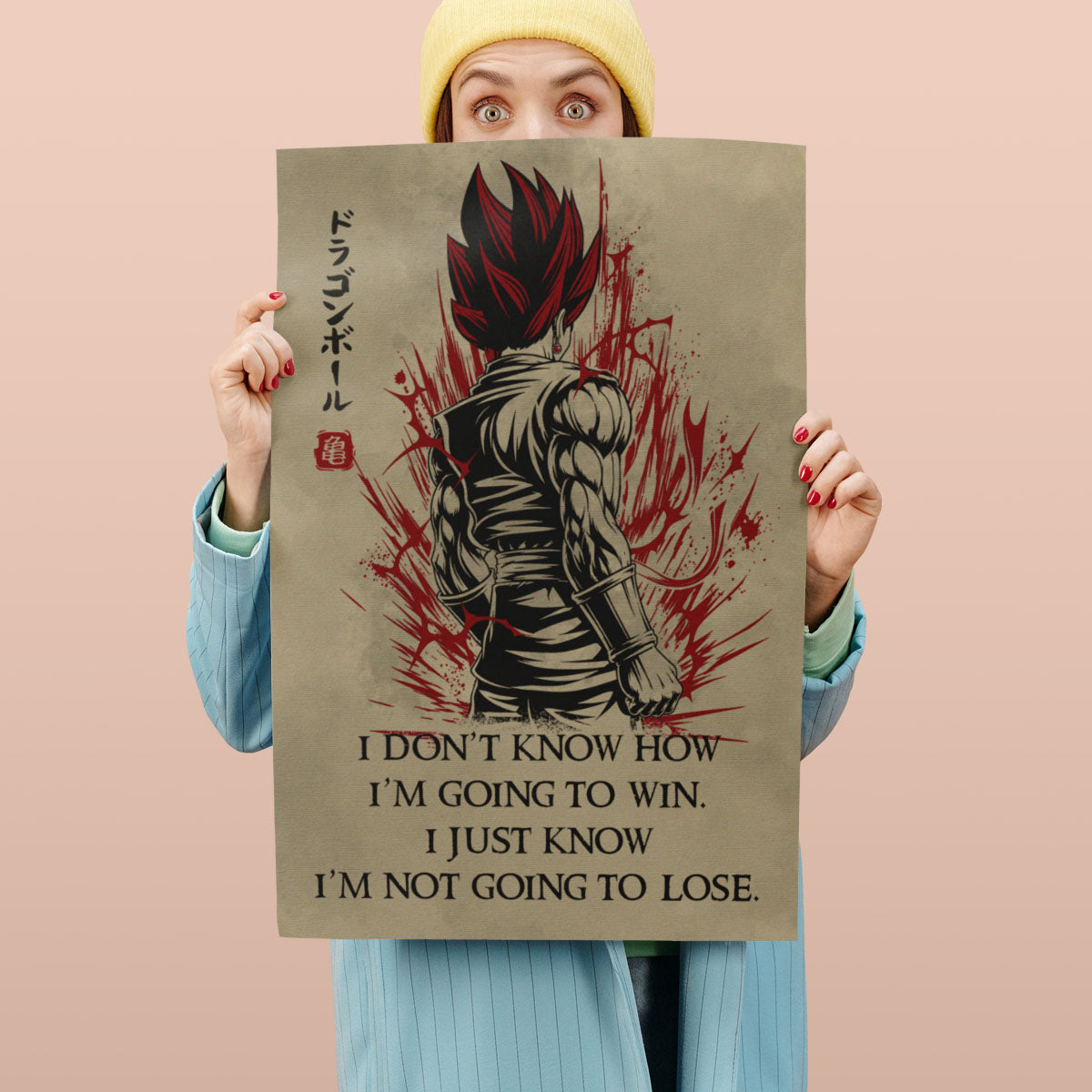Vegito Super Saiyan God Dragon Ball Canvas Wall Art - DBZ Motivational Quote "I'm Not Going To Lose" - Ready to Hang Home Office Decor - DR058