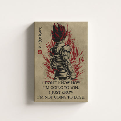 Vegito Super Saiyan God Dragon Ball Canvas Wall Art - DBZ Motivational Quote "I'm Not Going To Lose" - Ready to Hang Home Office Decor - DR058