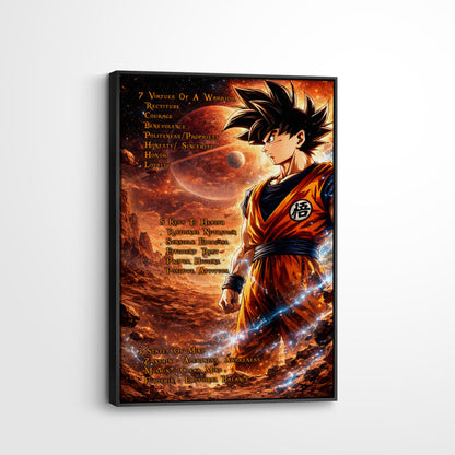 Goku Dragon Ball Z Motivational Canvas Wall Art - 7 Virtues of a Warrior & 5 Keys to Health - Anime Poster Room Decor - DR080