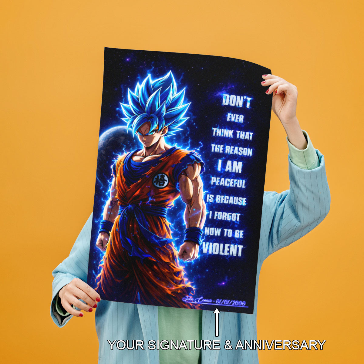 Goku Dragon Ball Super Motivational Canvas Wall Art - I Forgot How to be Violent - Super Saiyan Blue Poster Room Decor - DR082