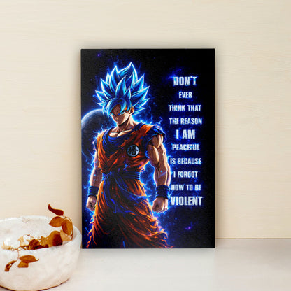 Goku Dragon Ball Super Motivational Canvas Wall Art - I Forgot How to be Violent - Super Saiyan Blue Poster Room Decor - DR082