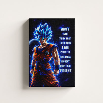 Goku Dragon Ball Super Motivational Canvas Wall Art - I Forgot How to be Violent - Super Saiyan Blue Poster Room Decor - DR082