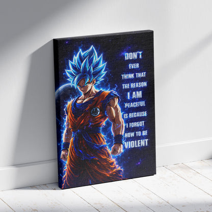 Goku Dragon Ball Super Motivational Canvas Wall Art - I Forgot How to be Violent - Super Saiyan Blue Poster Room Decor - DR082