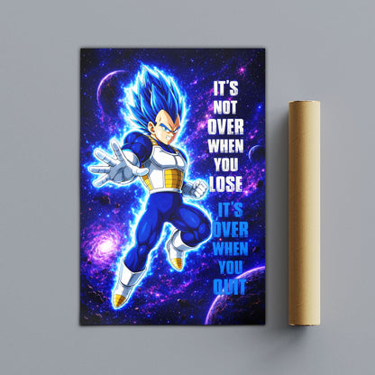 Vegeta Dragon Ball Super Motivational Canvas Wall Art - Super Saiyan Blue -  It's Not Over When You Lose - Gamer Boy Room Decor Gift - DR083