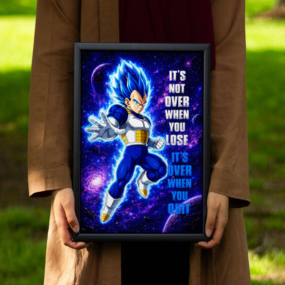 Vegeta Dragon Ball Super Motivational Canvas Wall Art - Super Saiyan Blue -  It's Not Over When You Lose - Gamer Boy Room Decor Gift - DR083