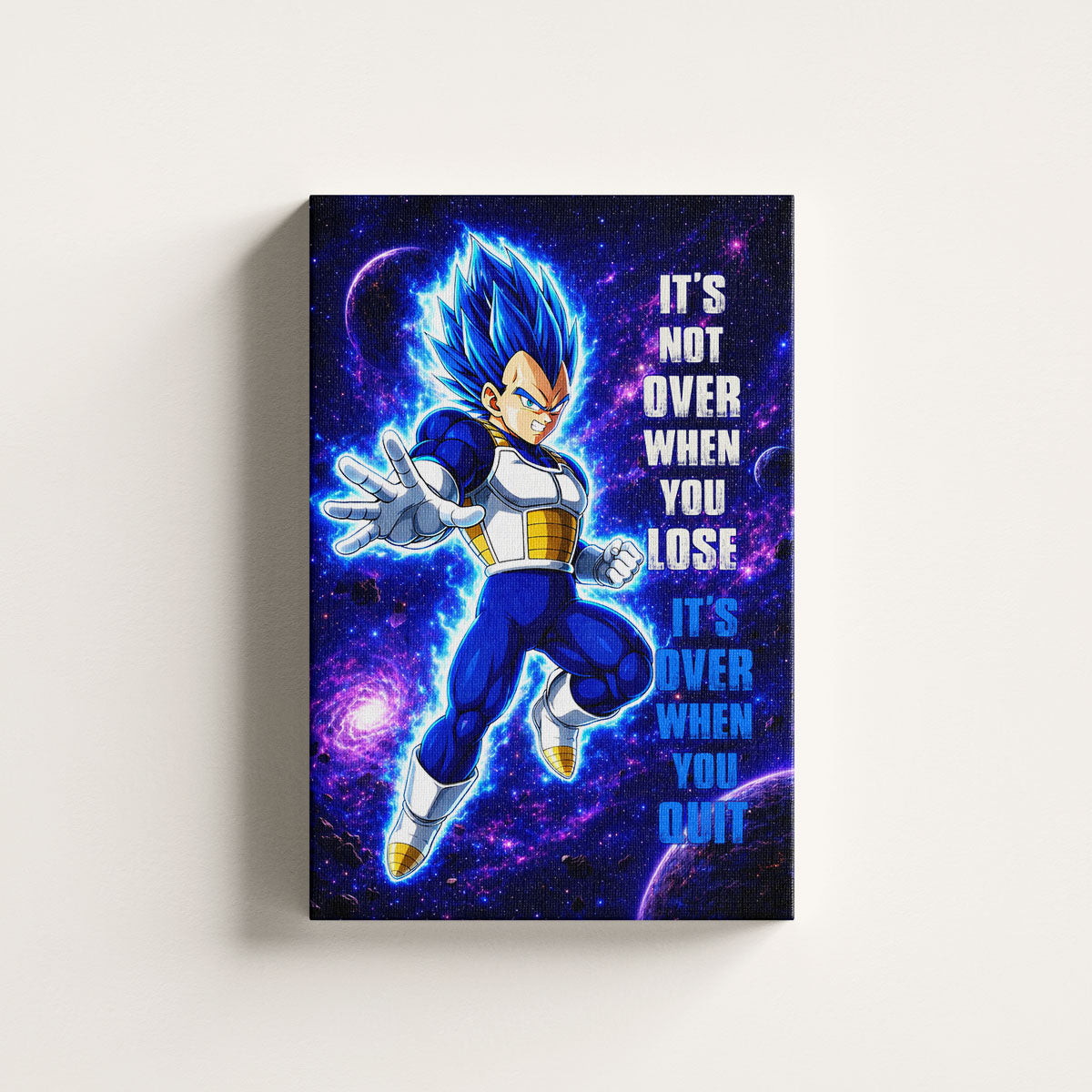 Vegeta Dragon Ball Super Motivational Canvas Wall Art - Super Saiyan Blue -  It's Not Over When You Lose - Gamer Boy Room Decor Gift - DR083