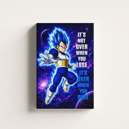 Vegeta Dragon Ball Super Motivational Canvas Wall Art - Super Saiyan Blue -  It's Not Over When You Lose - Gamer Boy Room Decor Gift - DR083