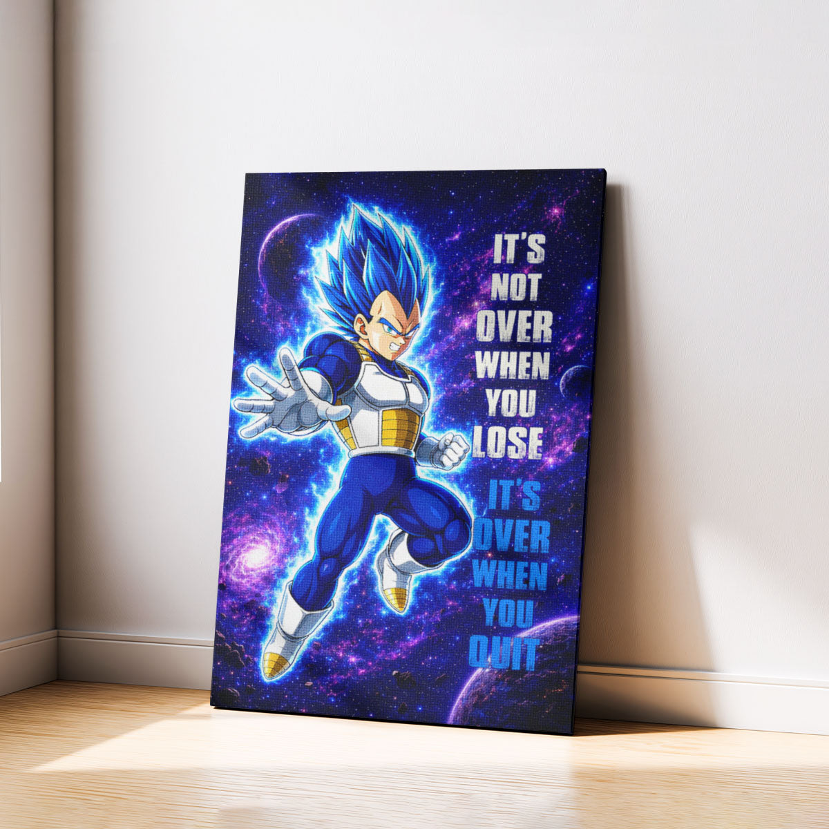 Vegeta Dragon Ball Super Motivational Canvas Wall Art - Super Saiyan Blue -  It's Not Over When You Lose - Gamer Boy Room Decor Gift - DR083