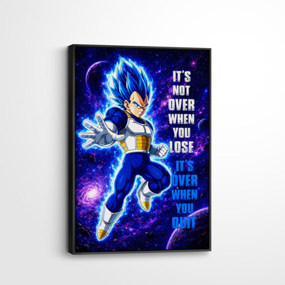 Vegeta Dragon Ball Super Motivational Canvas Wall Art - Super Saiyan Blue -  It's Not Over When You Lose - Gamer Boy Room Decor Gift - DR083