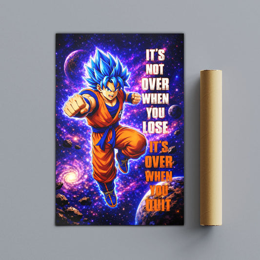Goku Dragon Ball Super Motivational Canvas Wall Art - Super Saiyan Blue -  It's Not Over When You Lose - Gamer Boy Room Decor Gift - DR084