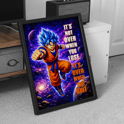 Goku Dragon Ball Super Motivational Canvas Wall Art - Super Saiyan Blue -  It's Not Over When You Lose - Gamer Boy Room Decor Gift - DR084