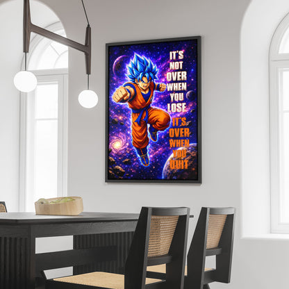 Goku Dragon Ball Super Motivational Canvas Wall Art - Super Saiyan Blue -  It's Not Over When You Lose - Gamer Boy Room Decor Gift - DR084