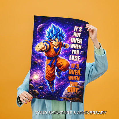 Goku Dragon Ball Super Motivational Canvas Wall Art - Super Saiyan Blue -  It's Not Over When You Lose - Gamer Boy Room Decor Gift - DR084