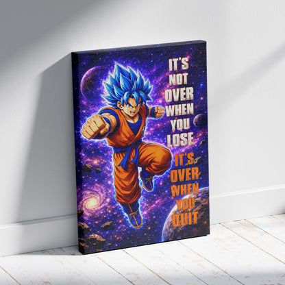 Goku Dragon Ball Super Motivational Canvas Wall Art - Super Saiyan Blue -  It's Not Over When You Lose - Gamer Boy Room Decor Gift - DR084