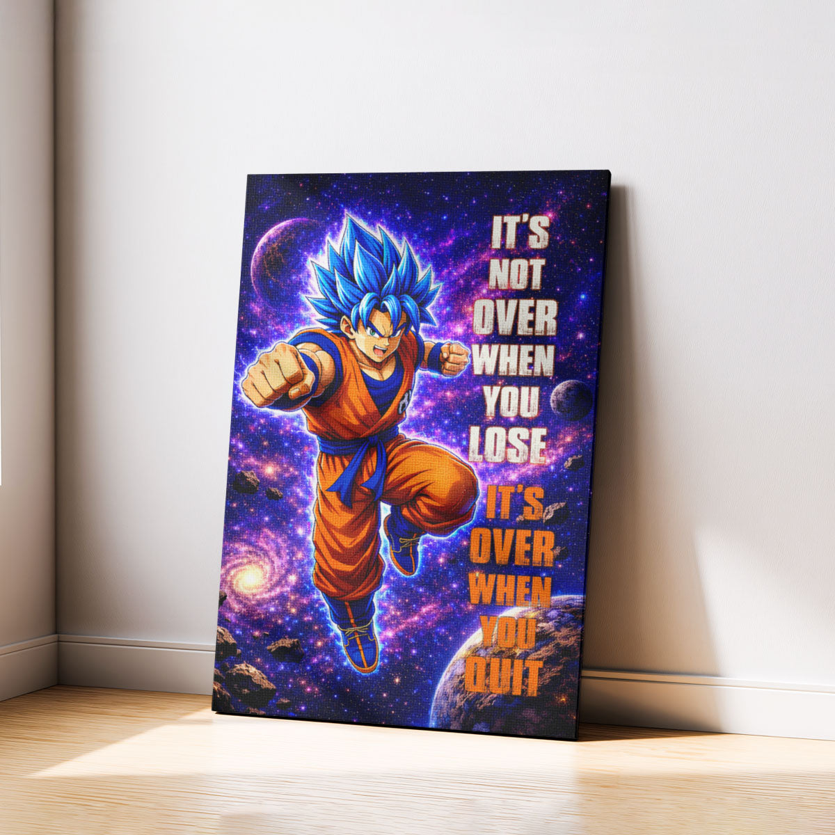 Goku Dragon Ball Super Motivational Canvas Wall Art - Super Saiyan Blue -  It's Not Over When You Lose - Gamer Boy Room Decor Gift - DR084
