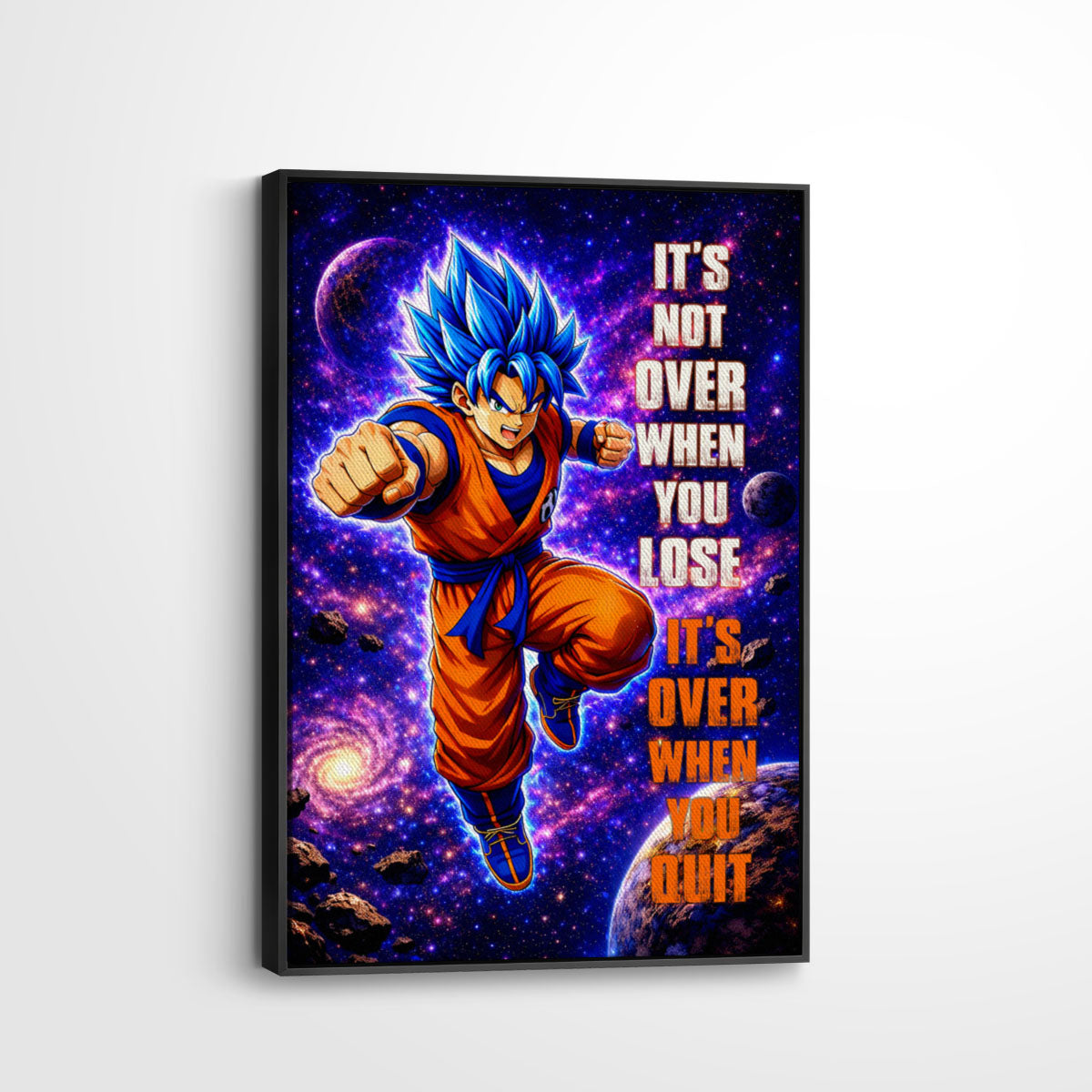 Goku Dragon Ball Super Motivational Canvas Wall Art - Super Saiyan Blue -  It's Not Over When You Lose - Gamer Boy Room Decor Gift - DR084