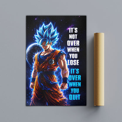 Goku Dragon Ball Super Motivational Canvas Wall Art - Super Saiyan Blue -  It's Not Over When You Lose - Gamer Boy Room Decor Gift - DR085
