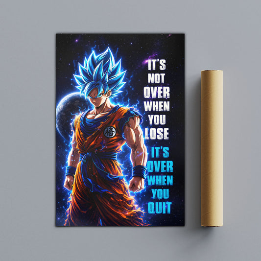 Goku Dragon Ball Super Motivational Canvas Wall Art - Super Saiyan Blue -  It's Not Over When You Lose - Gamer Boy Room Decor Gift - DR085