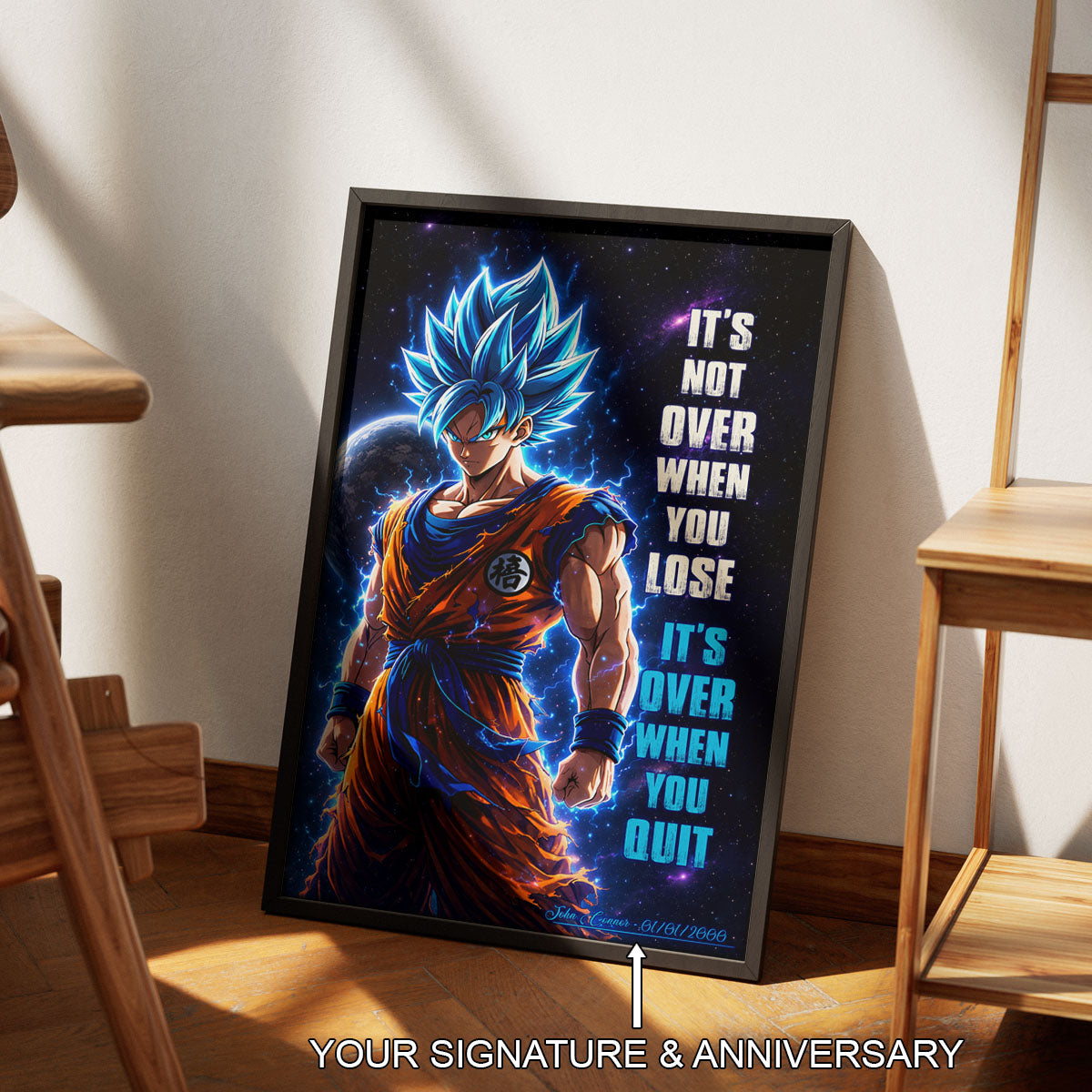 Goku Dragon Ball Super Motivational Canvas Wall Art - Super Saiyan Blue -  It's Not Over When You Lose - Gamer Boy Room Decor Gift - DR085