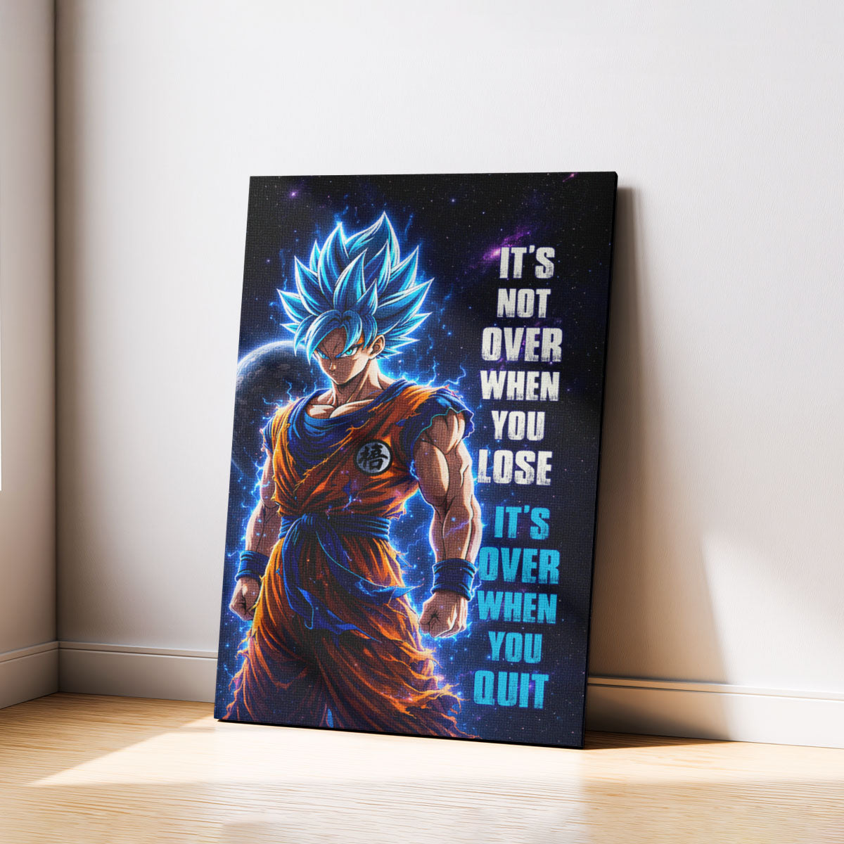 Goku Dragon Ball Super Motivational Canvas Wall Art - Super Saiyan Blue -  It's Not Over When You Lose - Gamer Boy Room Decor Gift - DR085