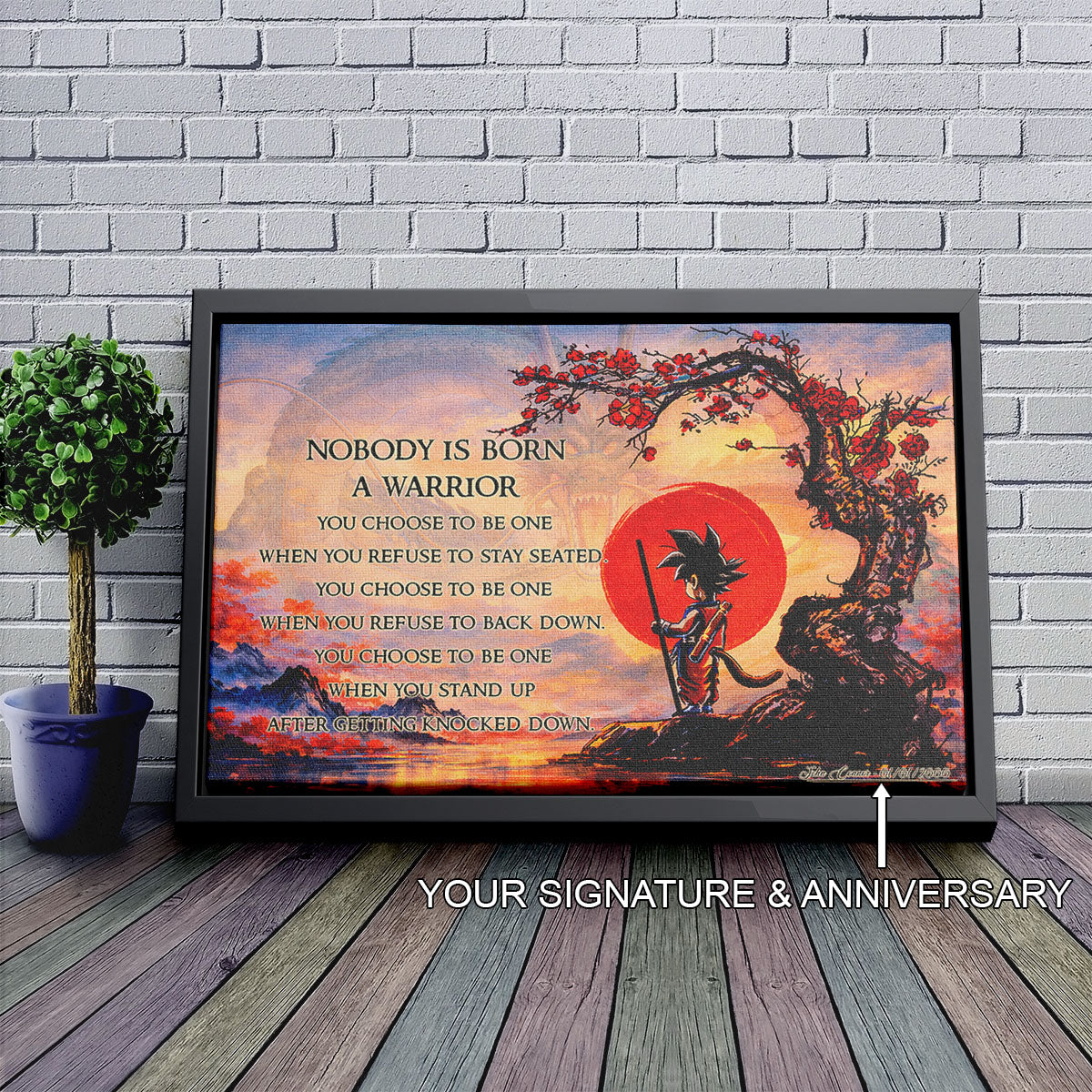 Goku Dragon Ball Canvas Wall Art - Inspirational Warrior Quote Motivational Print for Boys Room, Man Cave Decor - Wrapped Canvas Ready to Hang - DR087