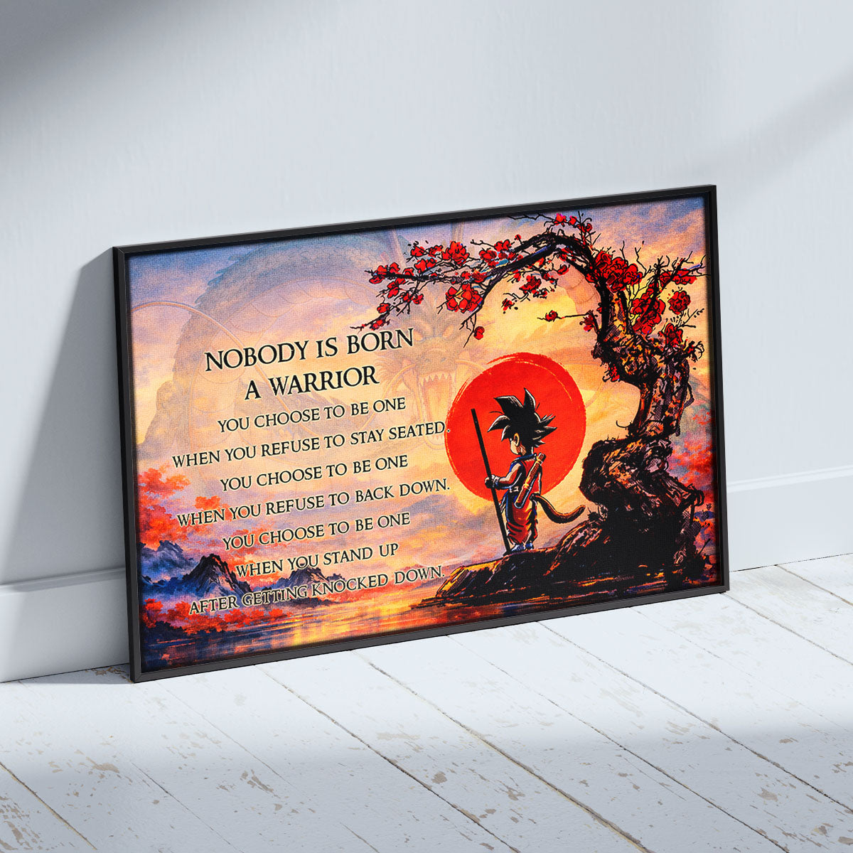 Goku Dragon Ball Canvas Wall Art - Inspirational Warrior Quote Motivational Print for Boys Room, Man Cave Decor - Wrapped Canvas Ready to Hang - DR087
