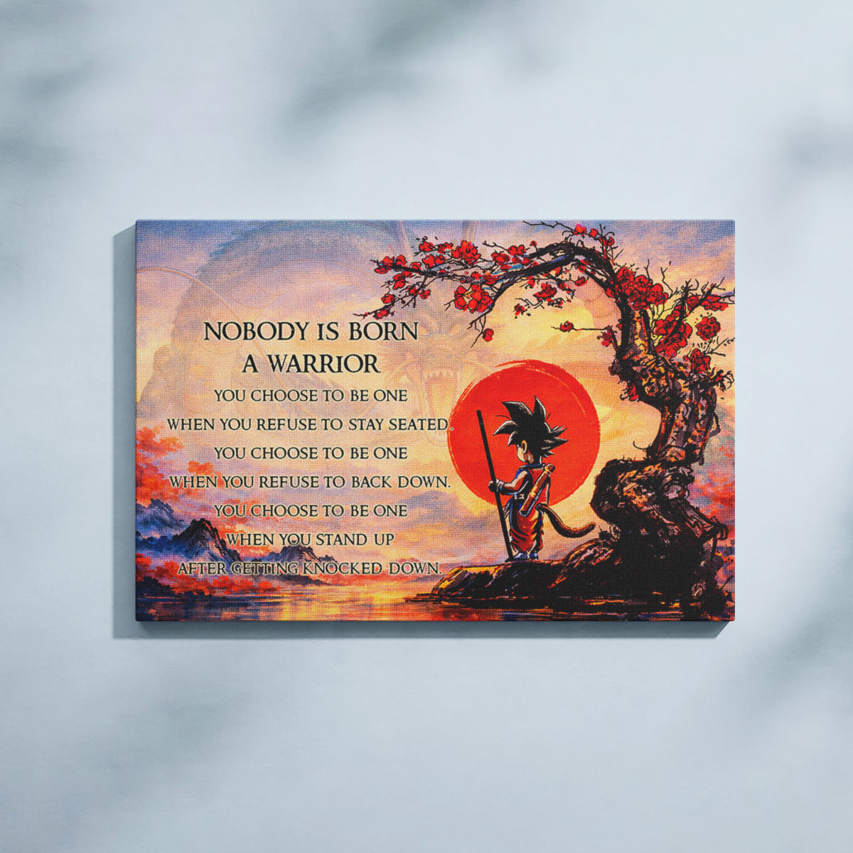 Goku Dragon Ball Canvas Wall Art - Inspirational Warrior Quote Motivational Print for Boys Room, Man Cave Decor - Wrapped Canvas Ready to Hang - DR087