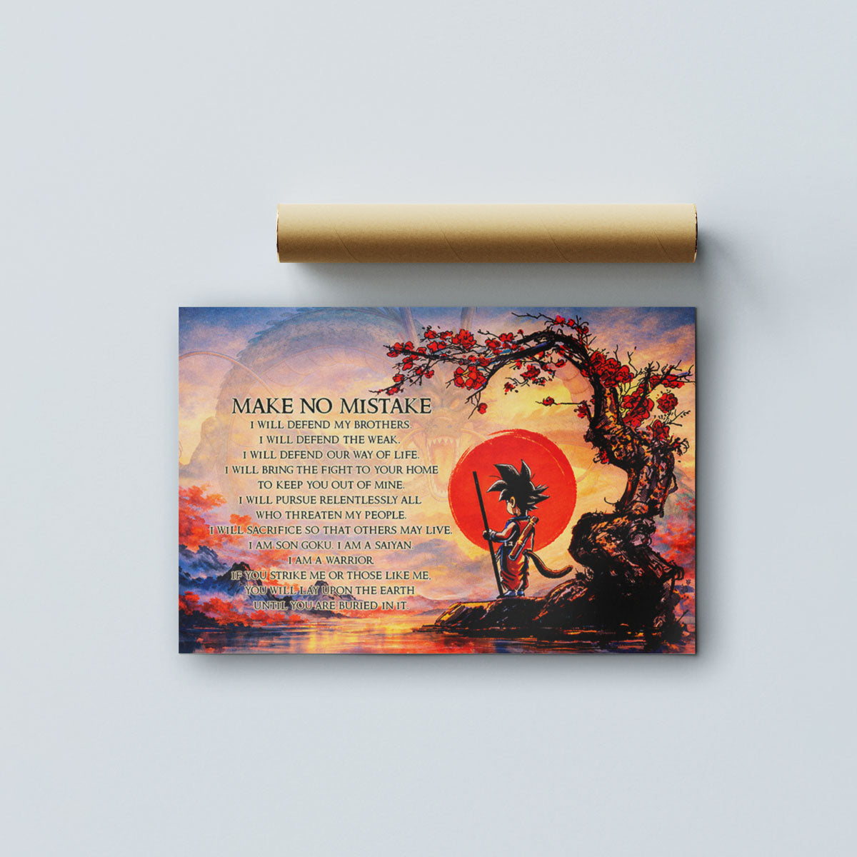 Goku Dragon Ball Canvas Wall Art - Make No Mistake - Motivational Quote Print - Ready to Hang Anime Decor for Boys Room, Man Cave - DR088