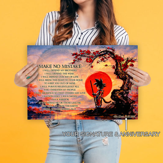 Goku Dragon Ball Canvas Wall Art - Make No Mistake - Motivational Quote Print - Ready to Hang Anime Decor for Boys Room, Man Cave - DR088