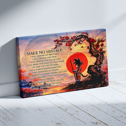 Goku Dragon Ball Canvas Wall Art - Make No Mistake - Motivational Quote Print - Ready to Hang Anime Decor for Boys Room, Man Cave - DR088