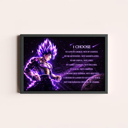 Dragon Ball Super Vegeta Ultra Ego Canvas Wall Art - I Choose - Motivational Quote Print - Ready to Hang Anime Decor for Boys Room, Man Cave - DR089