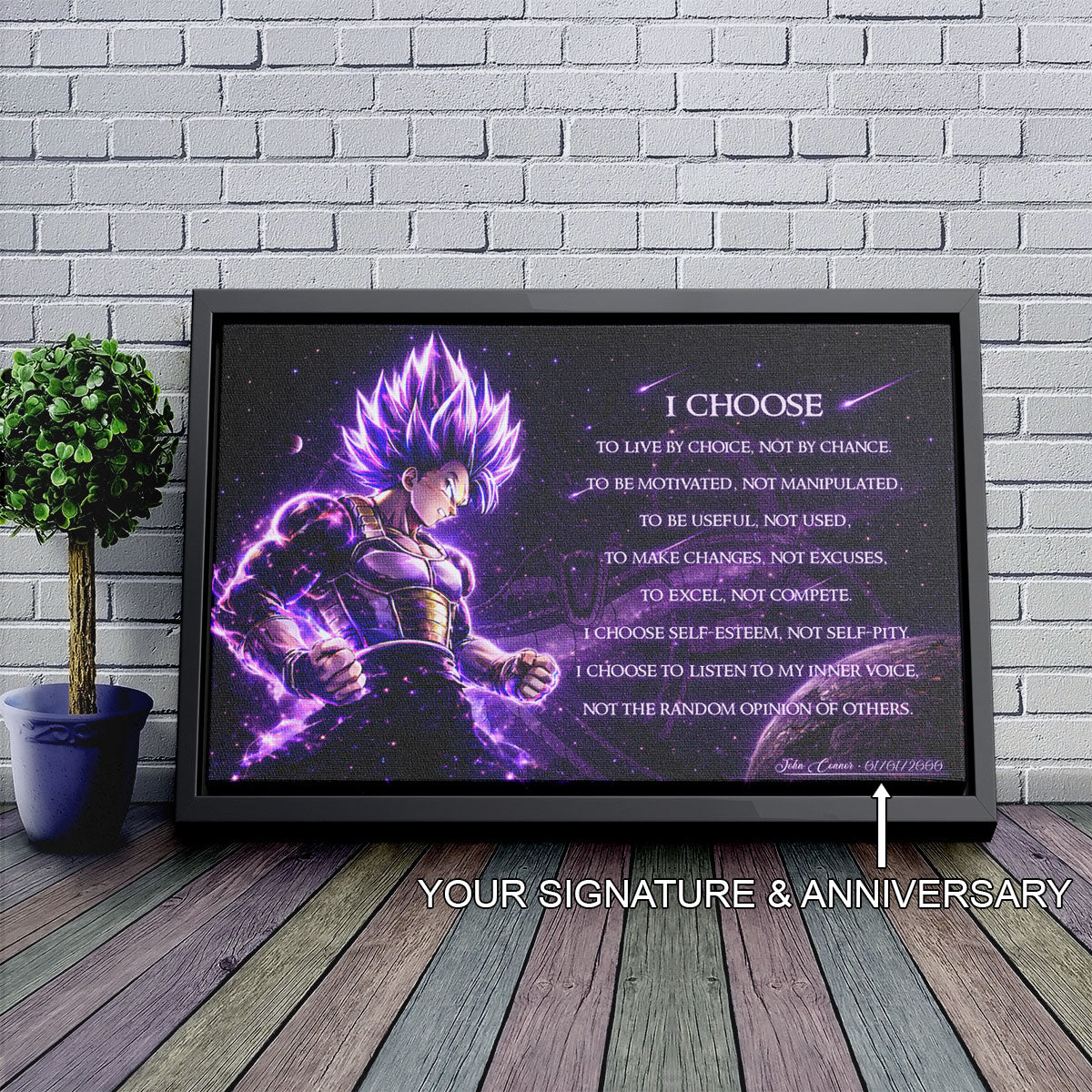 Dragon Ball Super Vegeta Ultra Ego Canvas Wall Art - I Choose - Motivational Quote Print - Ready to Hang Anime Decor for Boys Room, Man Cave - DR089