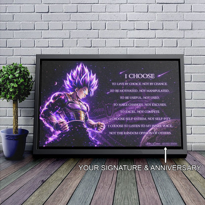 Dragon Ball Super Vegeta Ultra Ego Canvas Wall Art - I Choose - Motivational Quote Print - Ready to Hang Anime Decor for Boys Room, Man Cave - DR089