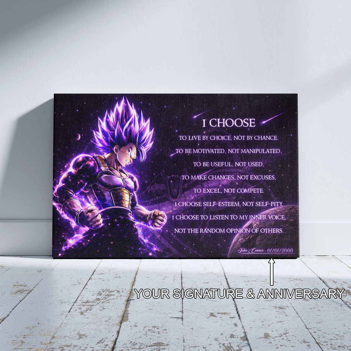 Dragon Ball Super Vegeta Ultra Ego Canvas Wall Art - I Choose - Motivational Quote Print - Ready to Hang Anime Decor for Boys Room, Man Cave - DR089