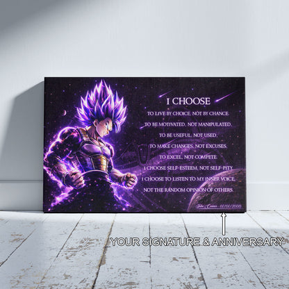 Dragon Ball Super Vegeta Ultra Ego Canvas Wall Art - I Choose - Motivational Quote Print - Ready to Hang Anime Decor for Boys Room, Man Cave - DR089