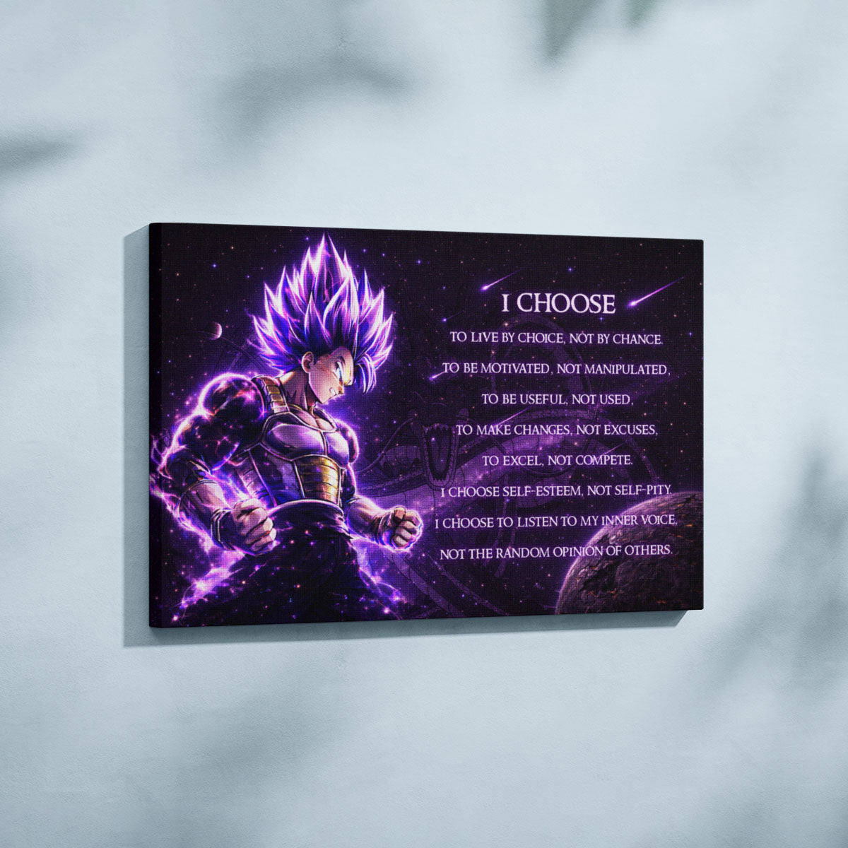 Dragon Ball Super Vegeta Ultra Ego Canvas Wall Art - I Choose - Motivational Quote Print - Ready to Hang Anime Decor for Boys Room, Man Cave - DR089