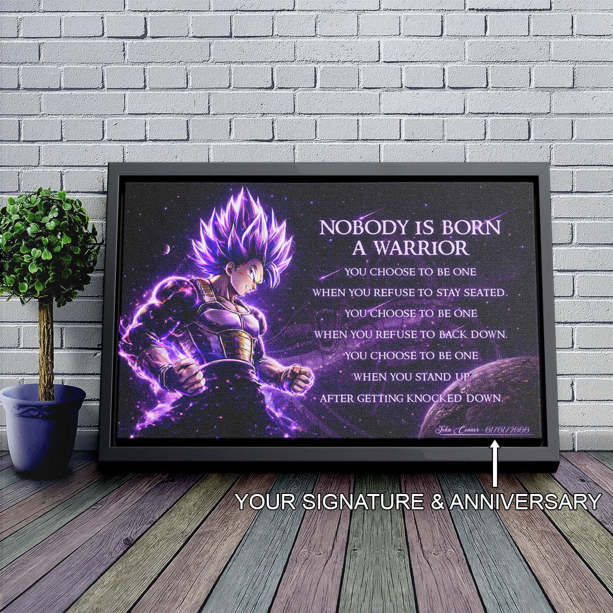 Dragon Ball Super Vegeta Ultra Ego Canvas Wall Art - Nobody Is Born A Warrior - Motivational Quote Print - Ready to Hang Anime Decor for Boys Room, Man Cave - DR090