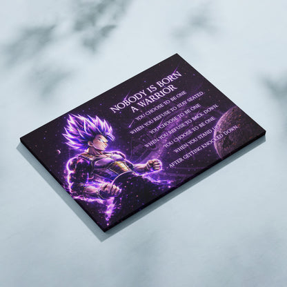 Dragon Ball Super Vegeta Ultra Ego Canvas Wall Art - Nobody Is Born A Warrior - Motivational Quote Print - Ready to Hang Anime Decor for Boys Room, Man Cave - DR090