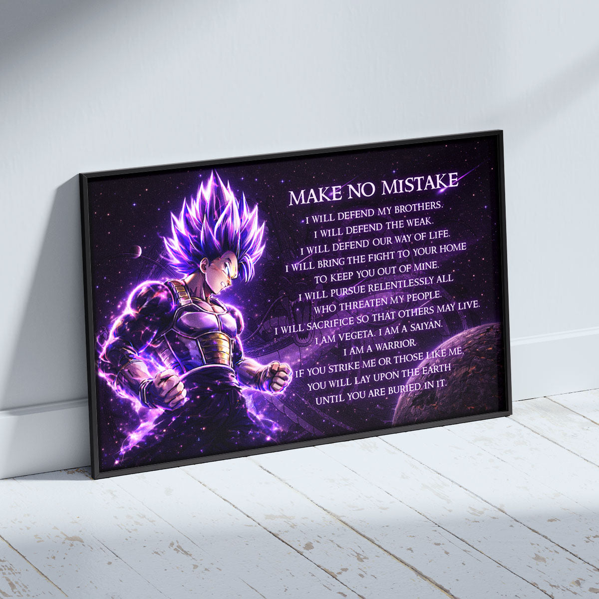 Dragon Ball Super Vegeta Ultra Ego Canvas Wall Art - Make No Mistake - Motivational Quote Print - Ready to Hang Anime Decor for Boys Room, Man Cave - DR091
