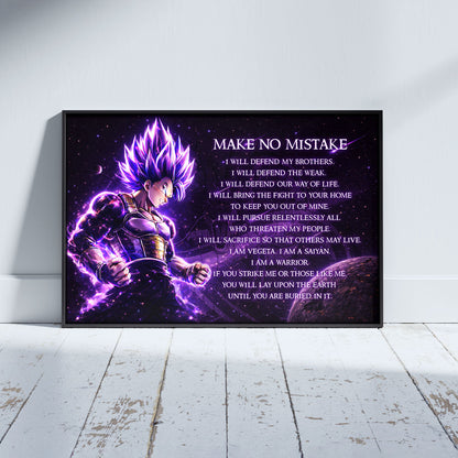 Dragon Ball Super Vegeta Ultra Ego Canvas Wall Art - Make No Mistake - Motivational Quote Print - Ready to Hang Anime Decor for Boys Room, Man Cave - DR091