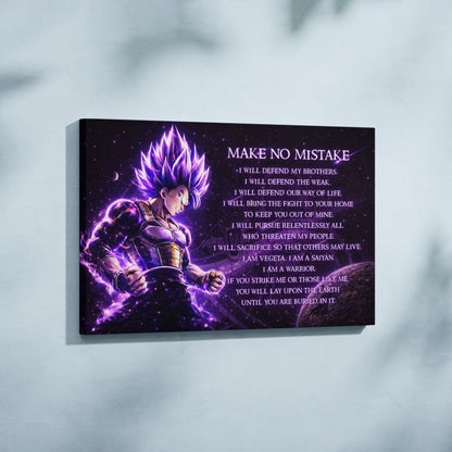 Dragon Ball Super Vegeta Ultra Ego Canvas Wall Art - Make No Mistake - Motivational Quote Print - Ready to Hang Anime Decor for Boys Room, Man Cave - DR091