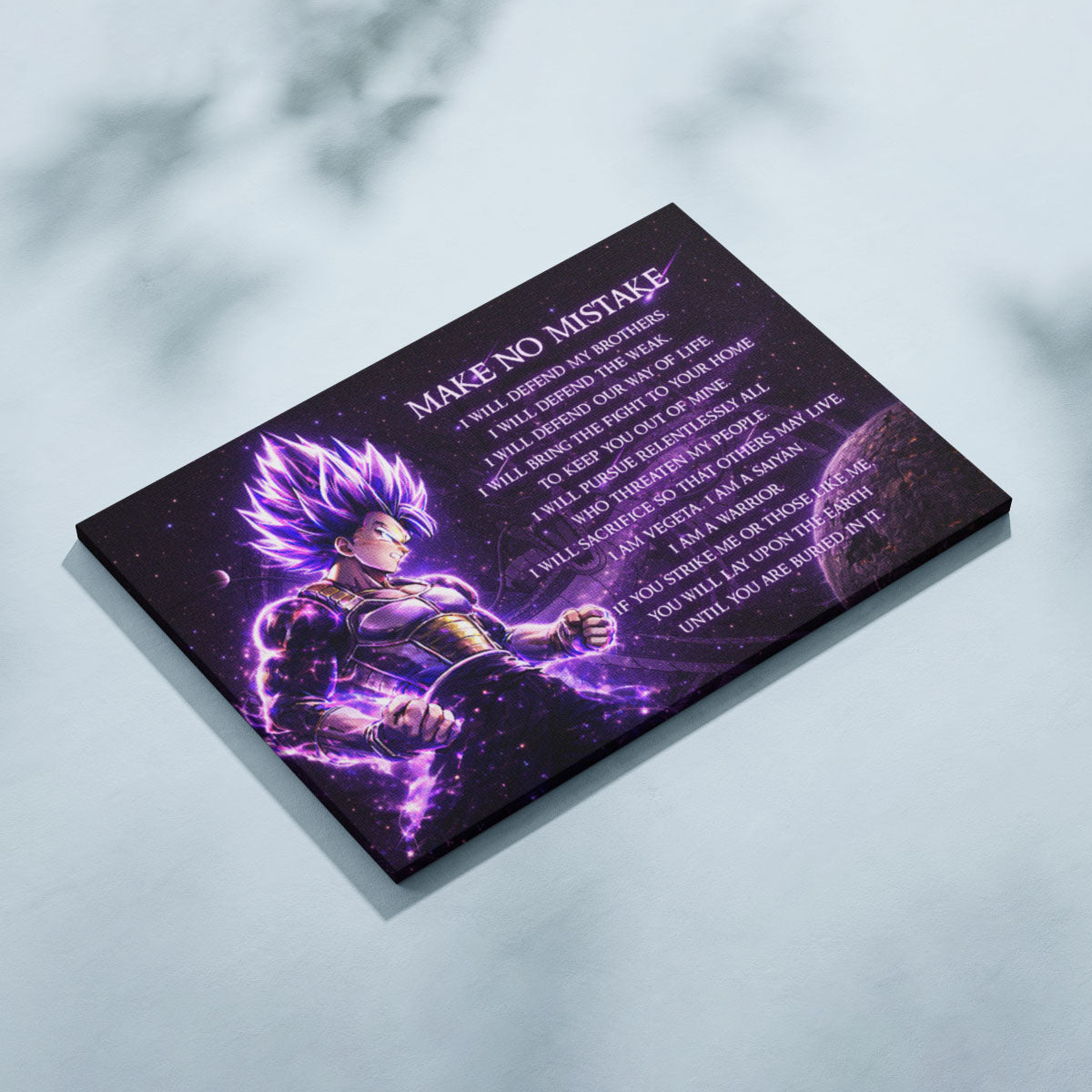 Dragon Ball Super Vegeta Ultra Ego Canvas Wall Art - Make No Mistake - Motivational Quote Print - Ready to Hang Anime Decor for Boys Room, Man Cave - DR091